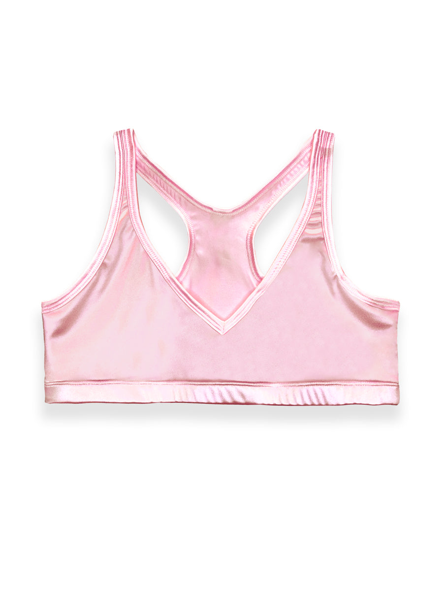 Men's pink satin yoga bra