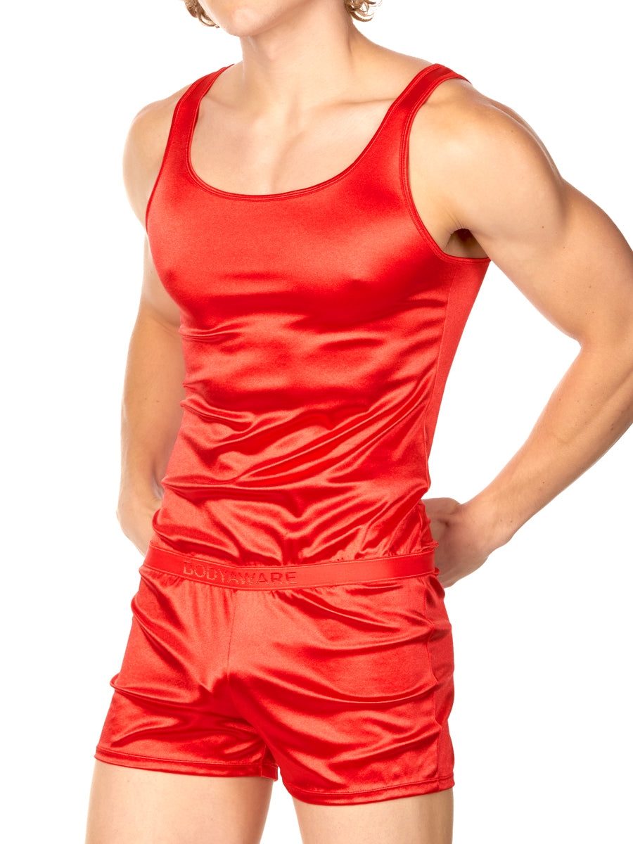 Men's red satin one piece