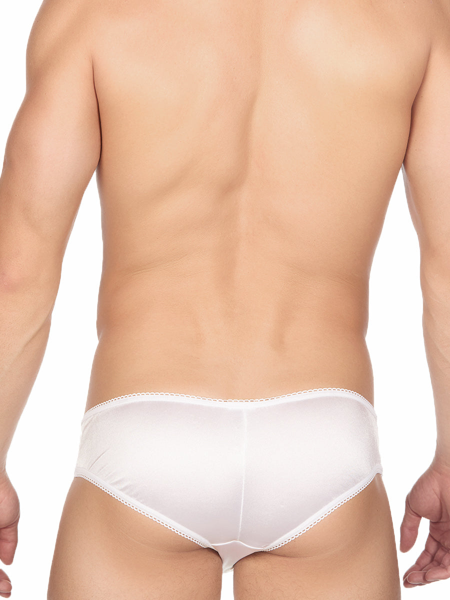 Men's white satin and lace sissy panties