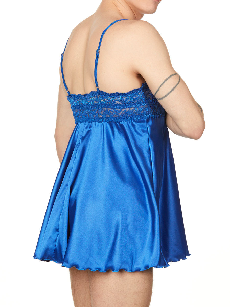 men's blue satin and lace nightie