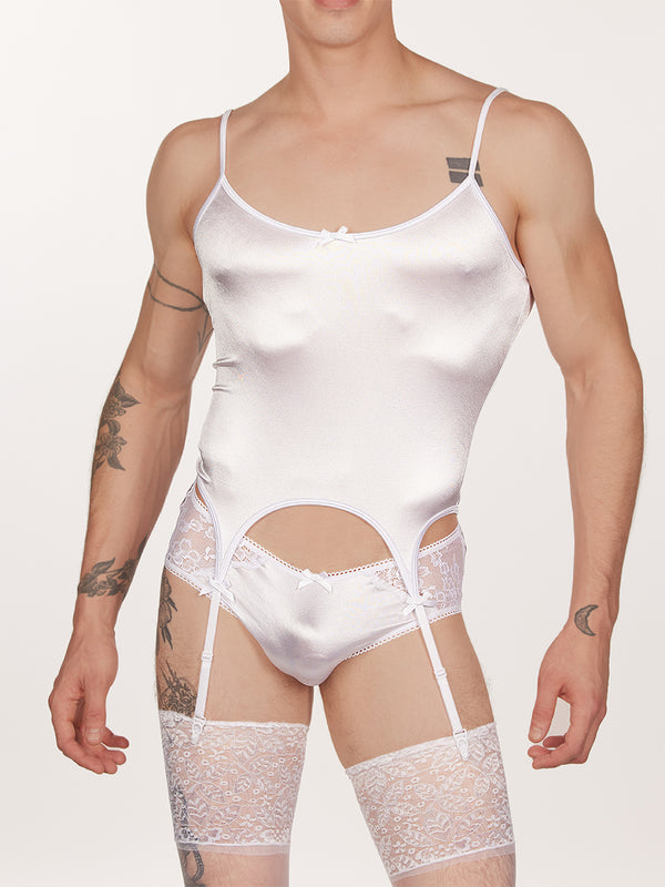 men's white satin merrywidow - XDress