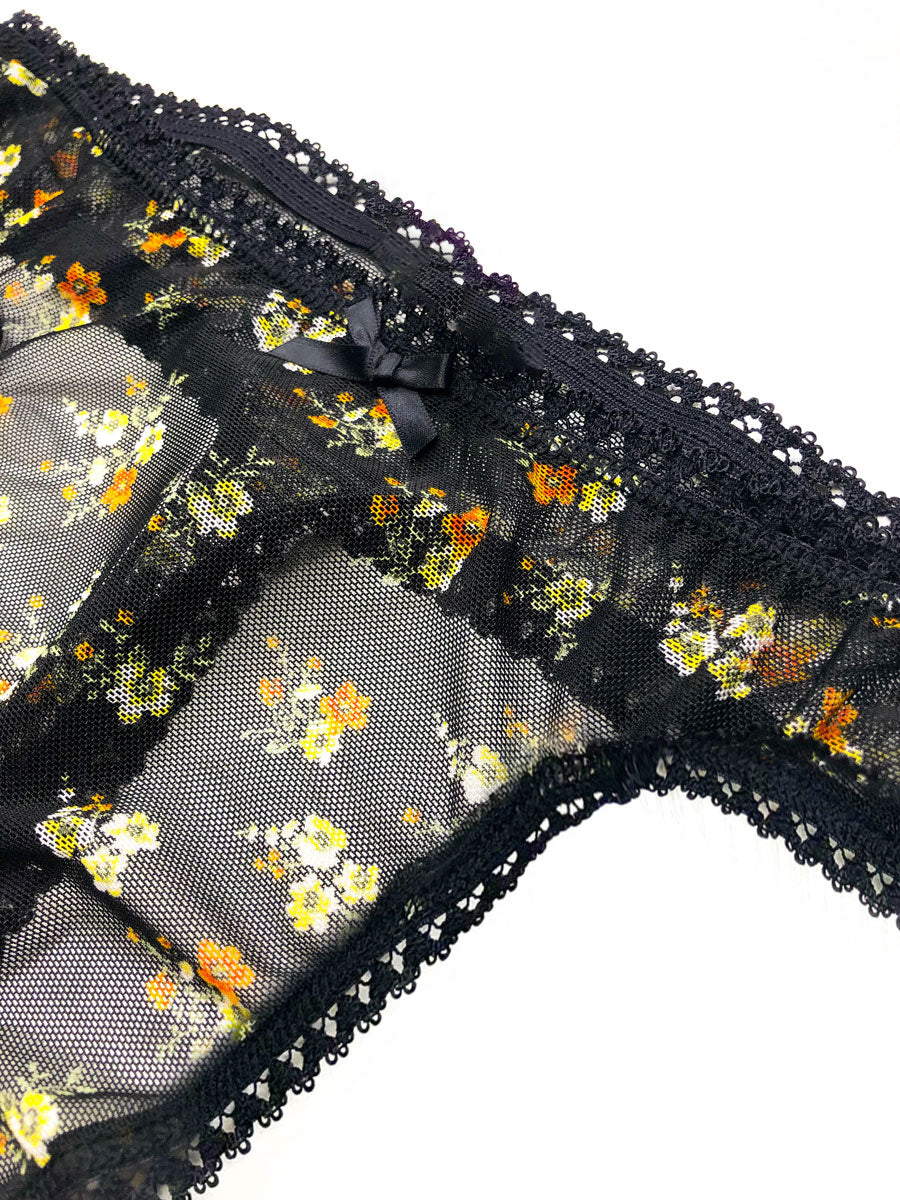 men's black floral mesh thong - XDress