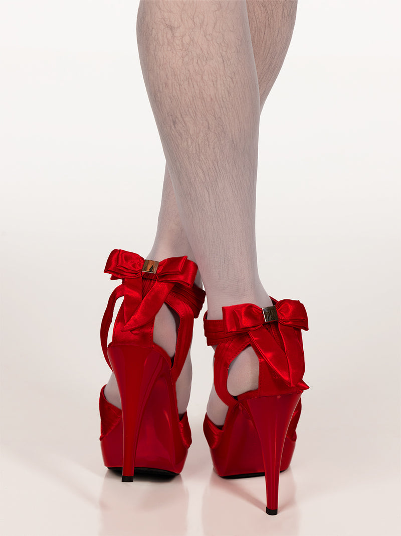 men's red satin bow high heel shoes - XDress