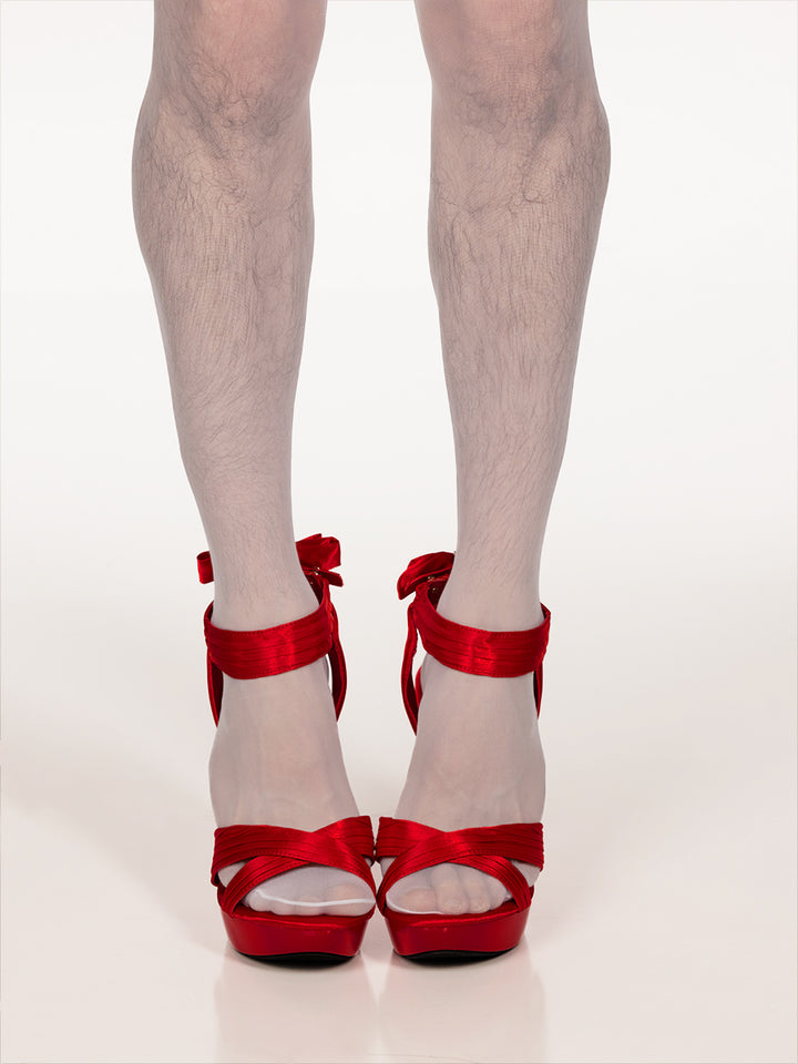 men's red satin bow high heel shoes - XDress