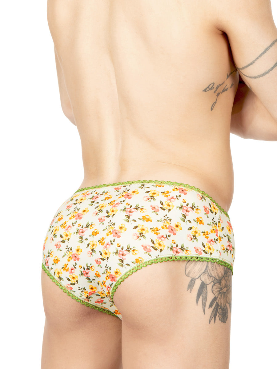 Men's white floral print panty