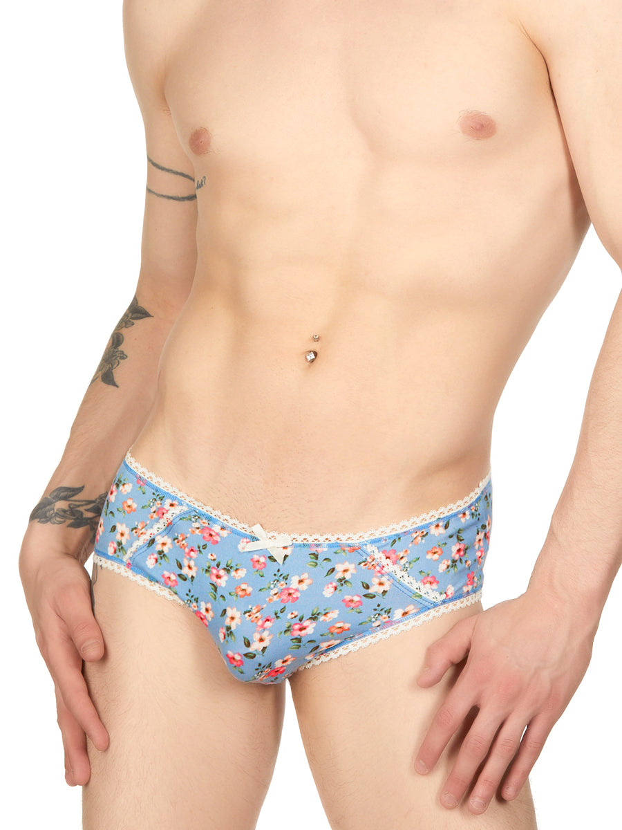 Flat front blue floral panties