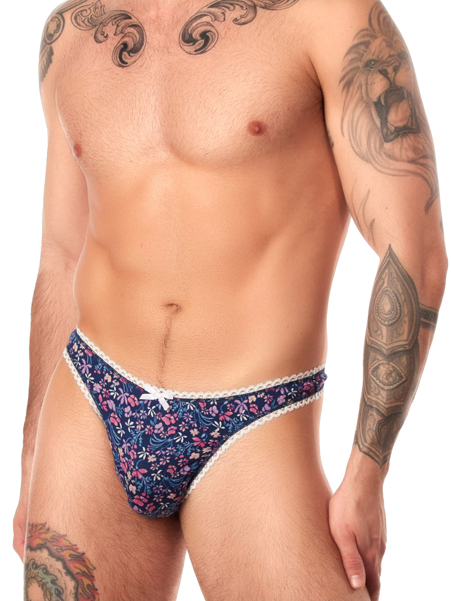 Men's navy floral-print thong