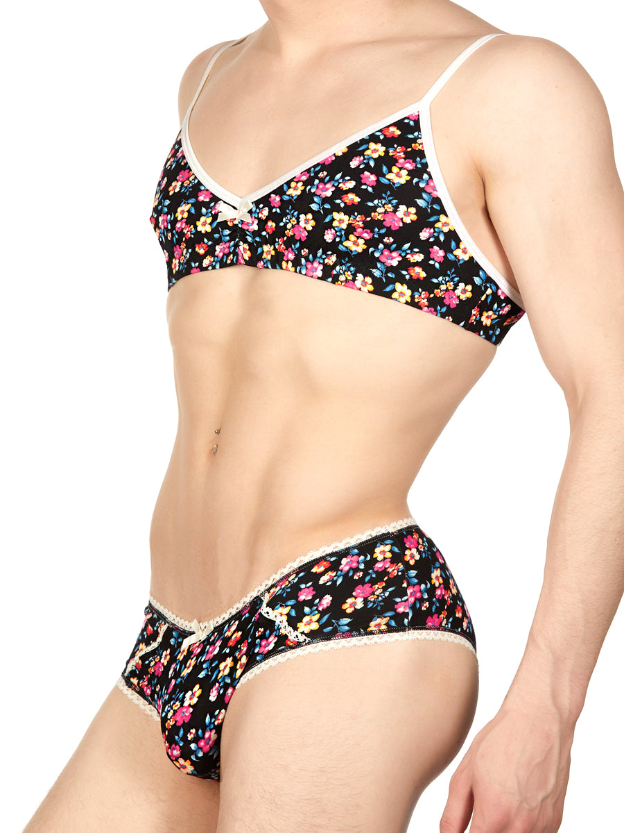 Men's black floral bra