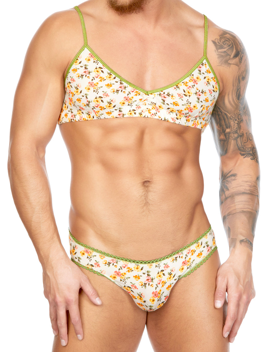 men's white floral print bra