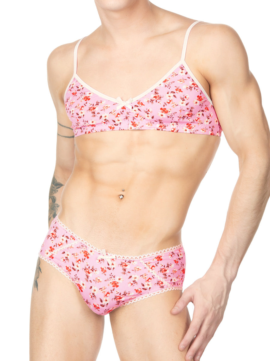 Men's pink floral bra