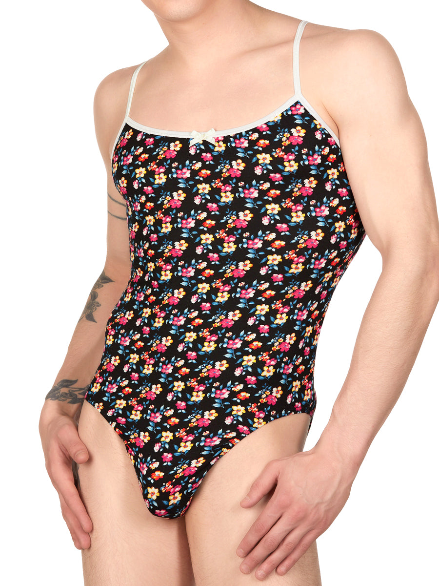 Men's black floral bodysuit