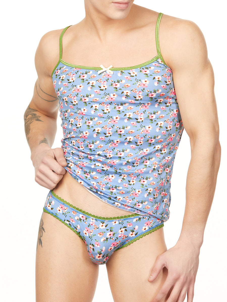 Men's blue floral print camisole