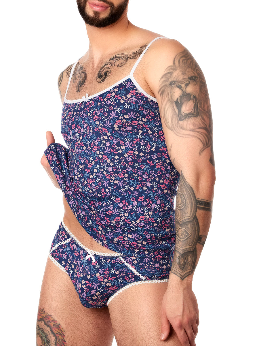 Men's navy floral print camisole