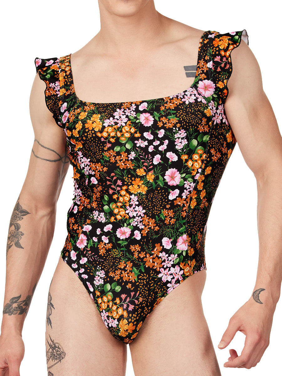 men's black floral one piece swimsuit - XDress