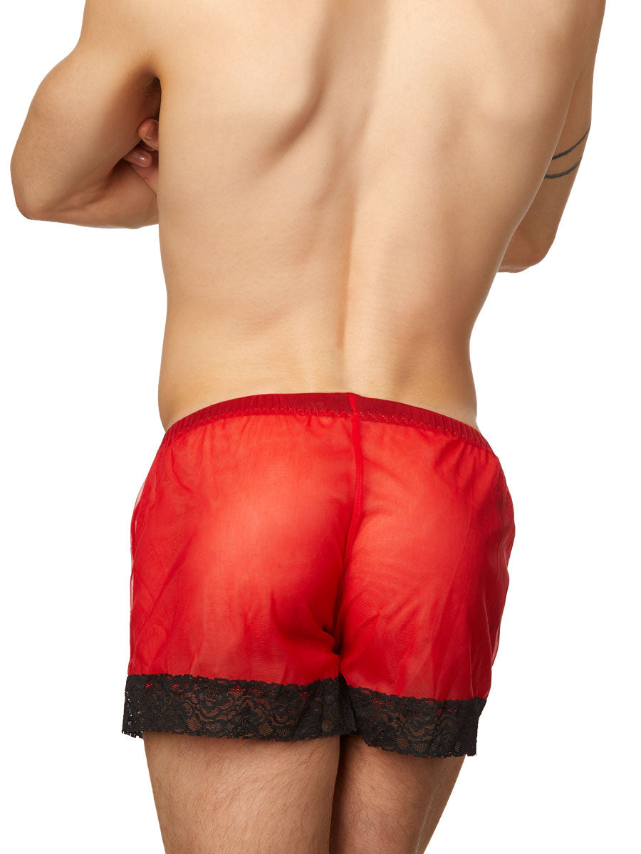Men's red lace and chiffon shorts