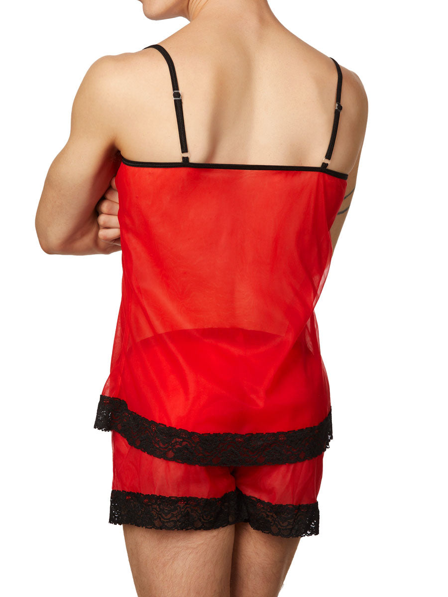 Men's red lace and chiffon camisole