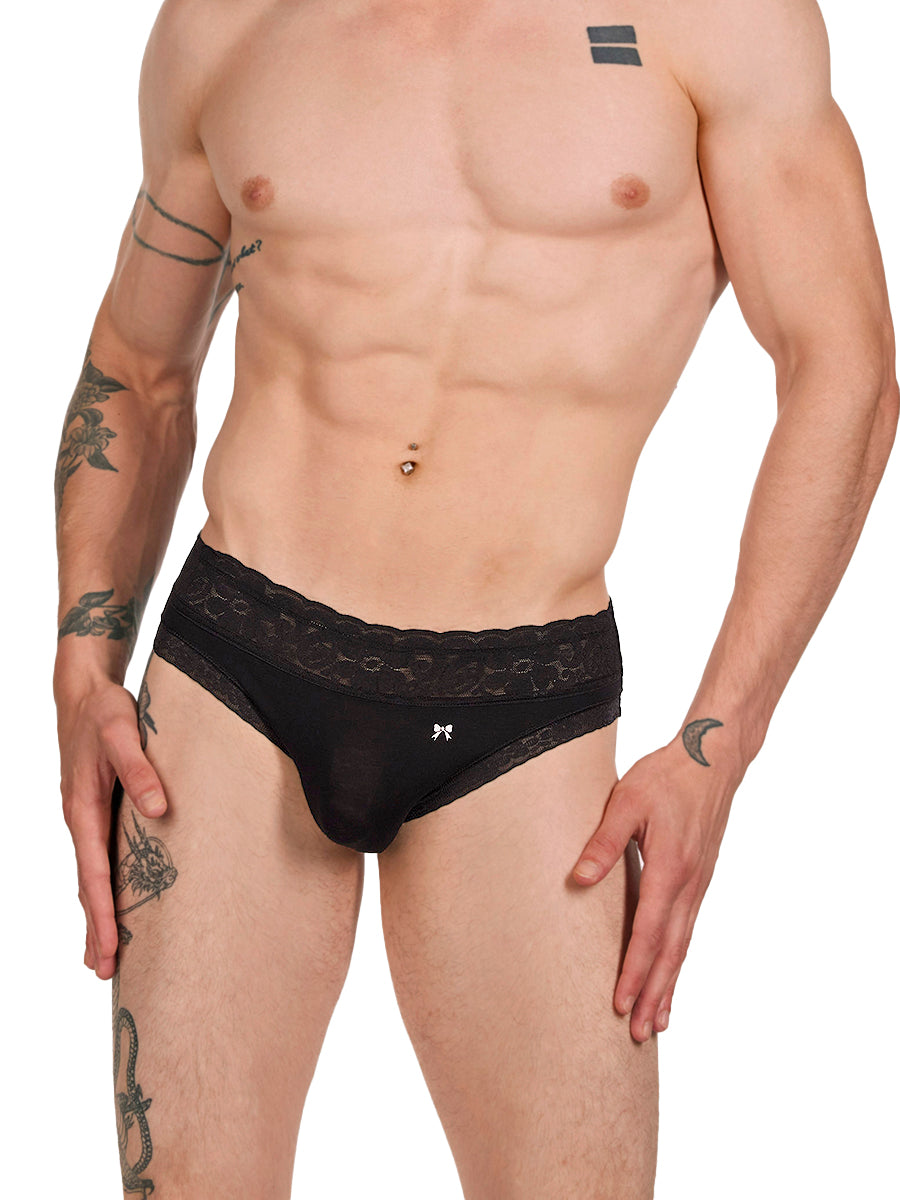 Men's Black Lace & Modal Panties- XDress