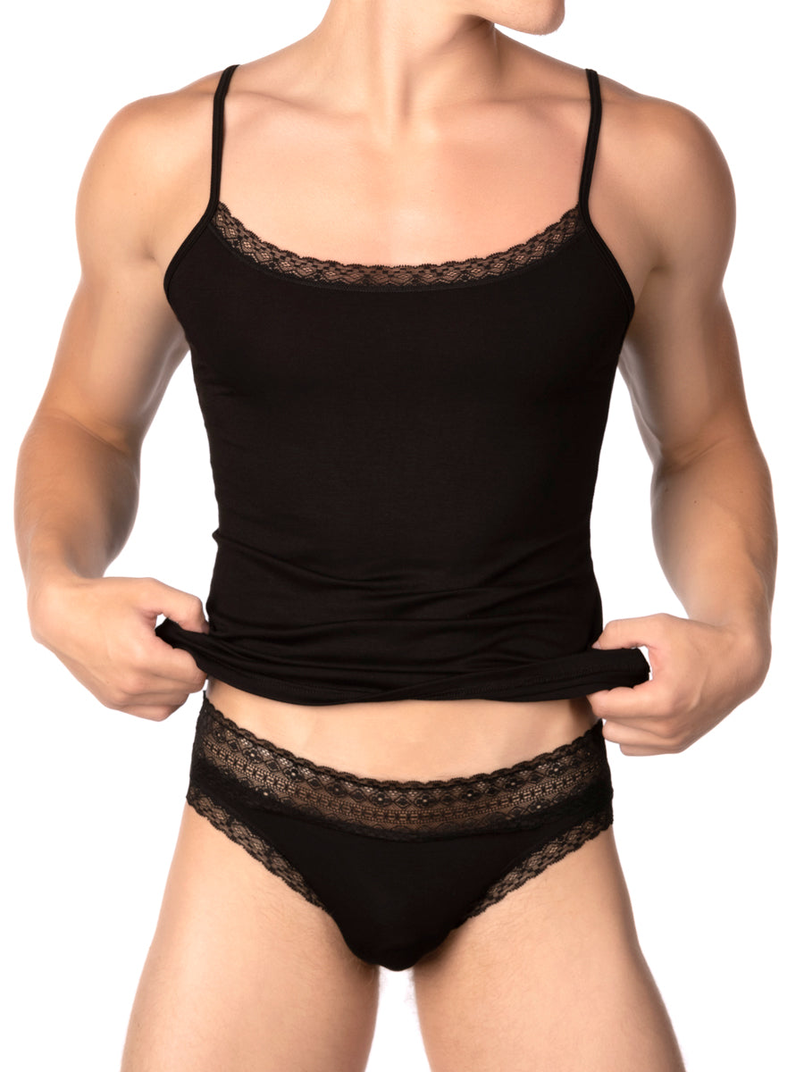 Gender neutral black micro-modal camisole