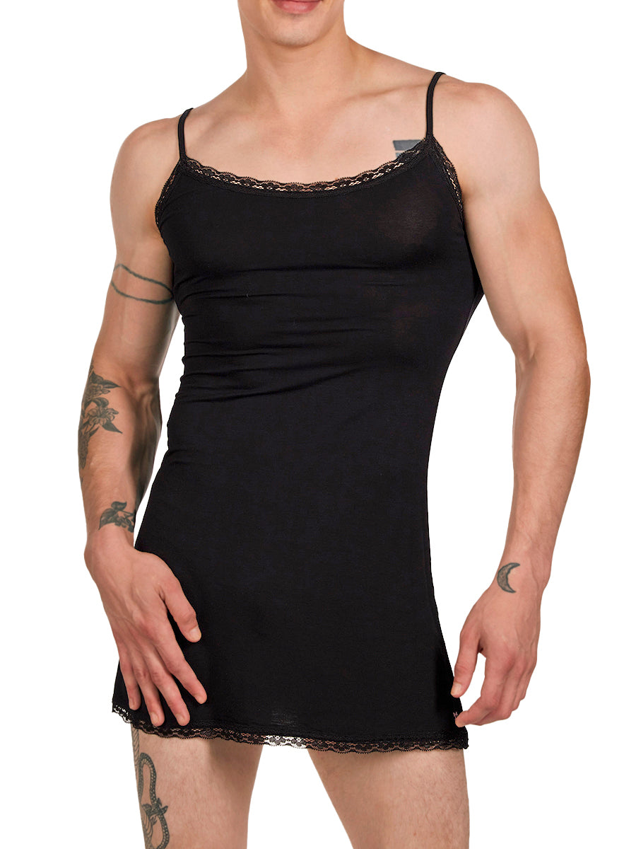 men's black modal and lace nightie - XDress