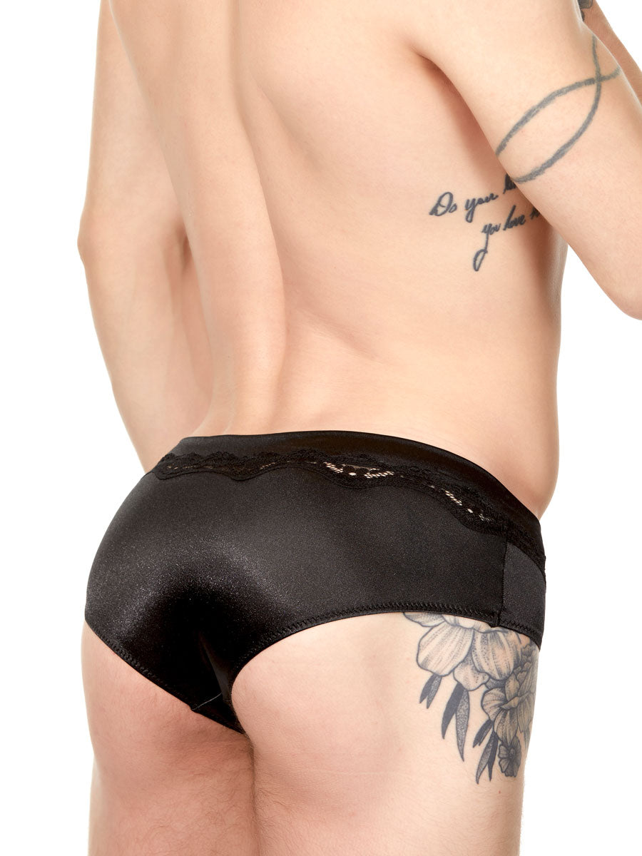 Men's Black Satin and Lace Panty