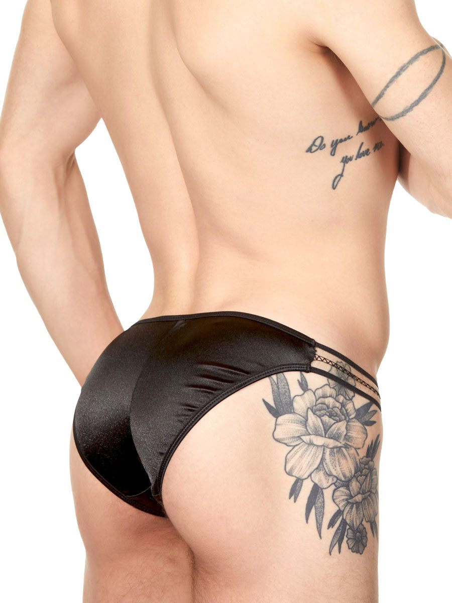 Men's black satin tanga