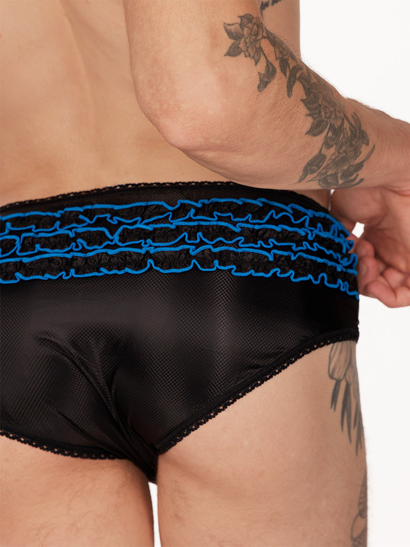 men's black nylon ruffle panties - XDress