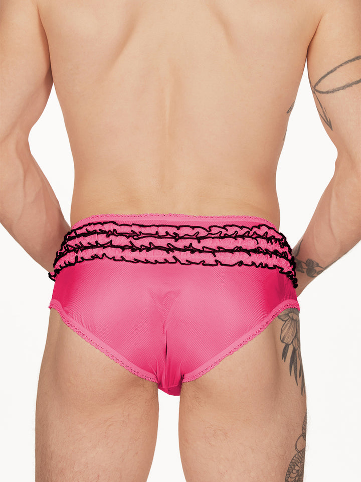 men's pink nylon ruffle panties - XDress