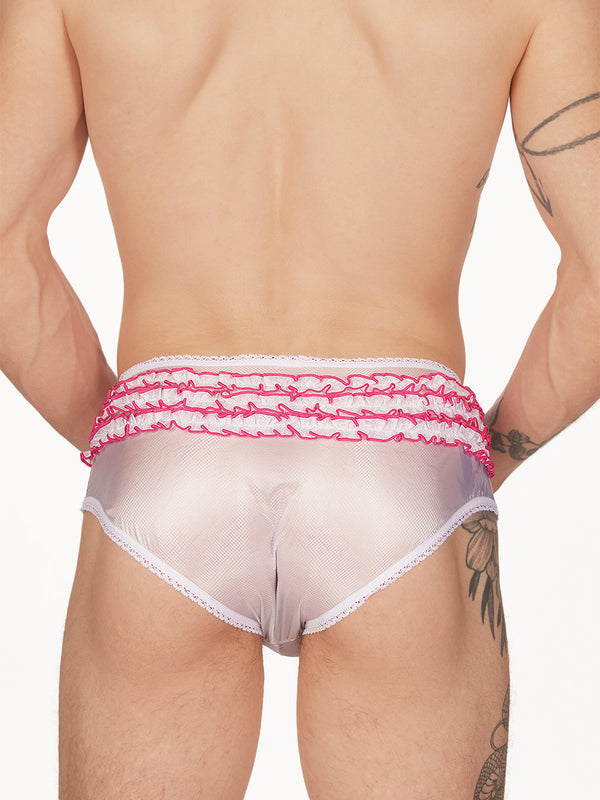 men's white nylon ruffle panties - XDress