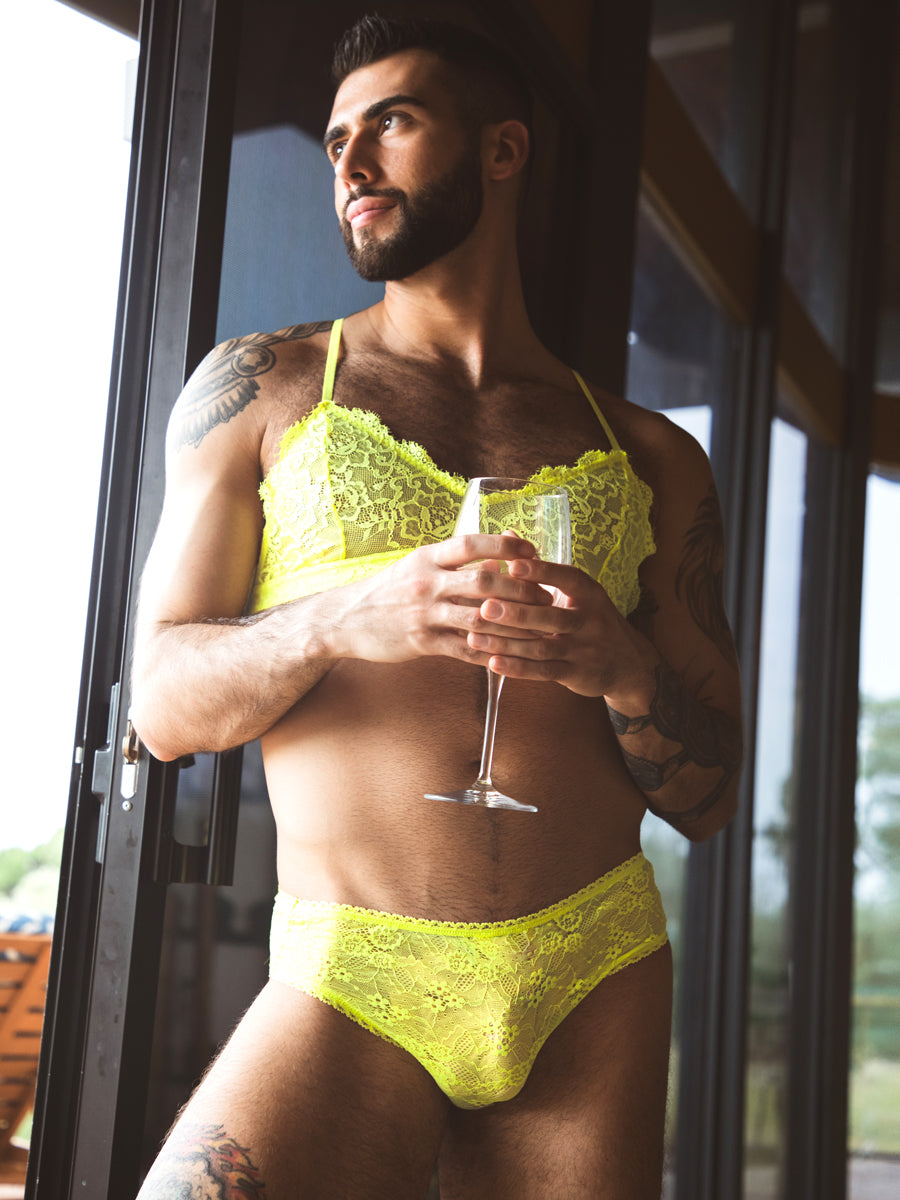 Flat Front Neon Yellow Lace Cheeky Panty