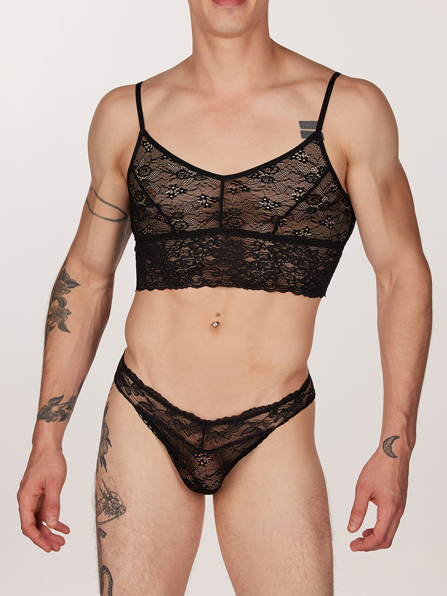 men's black lace bralette - XDress