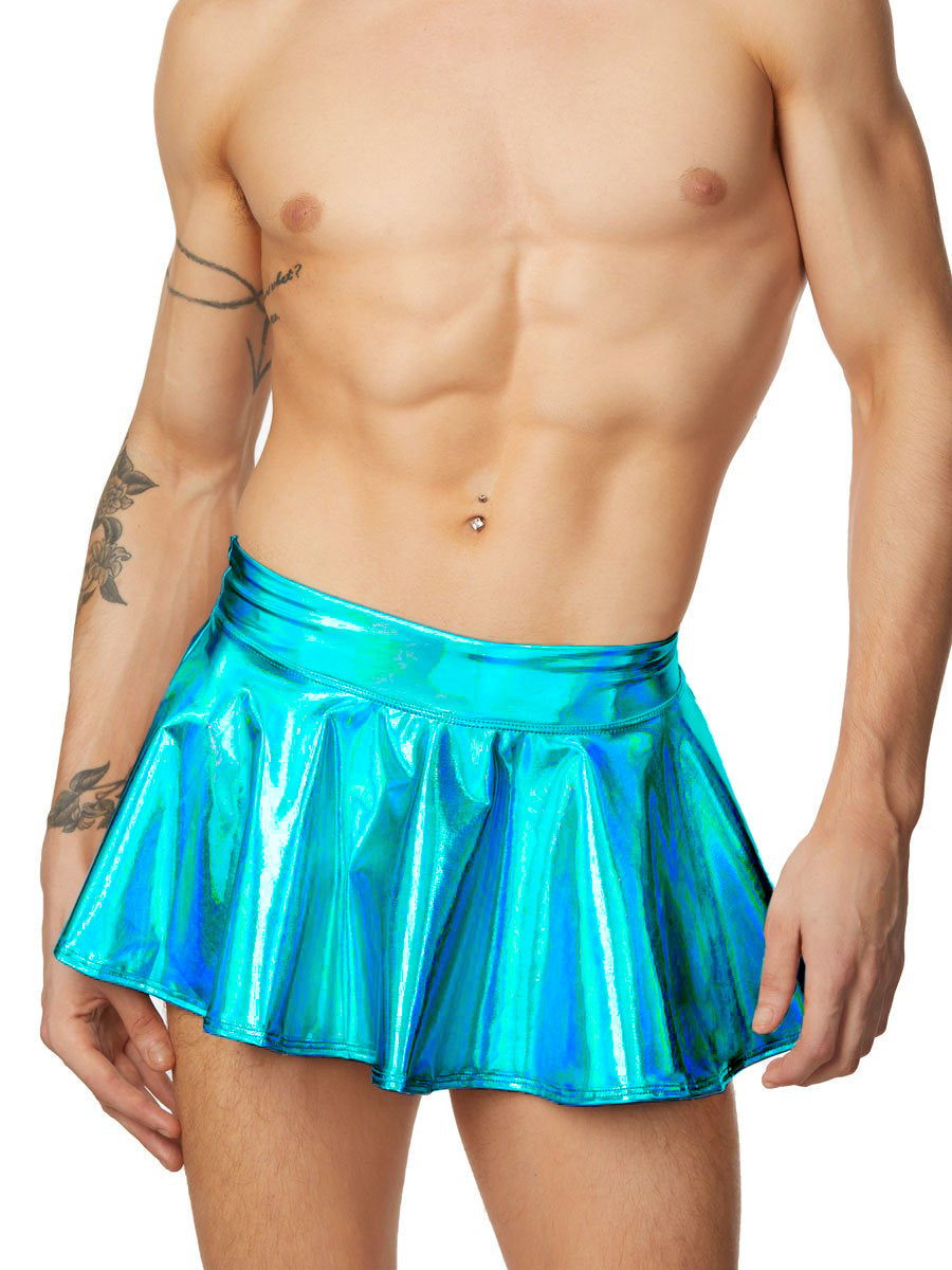 men's blue shiny skirt