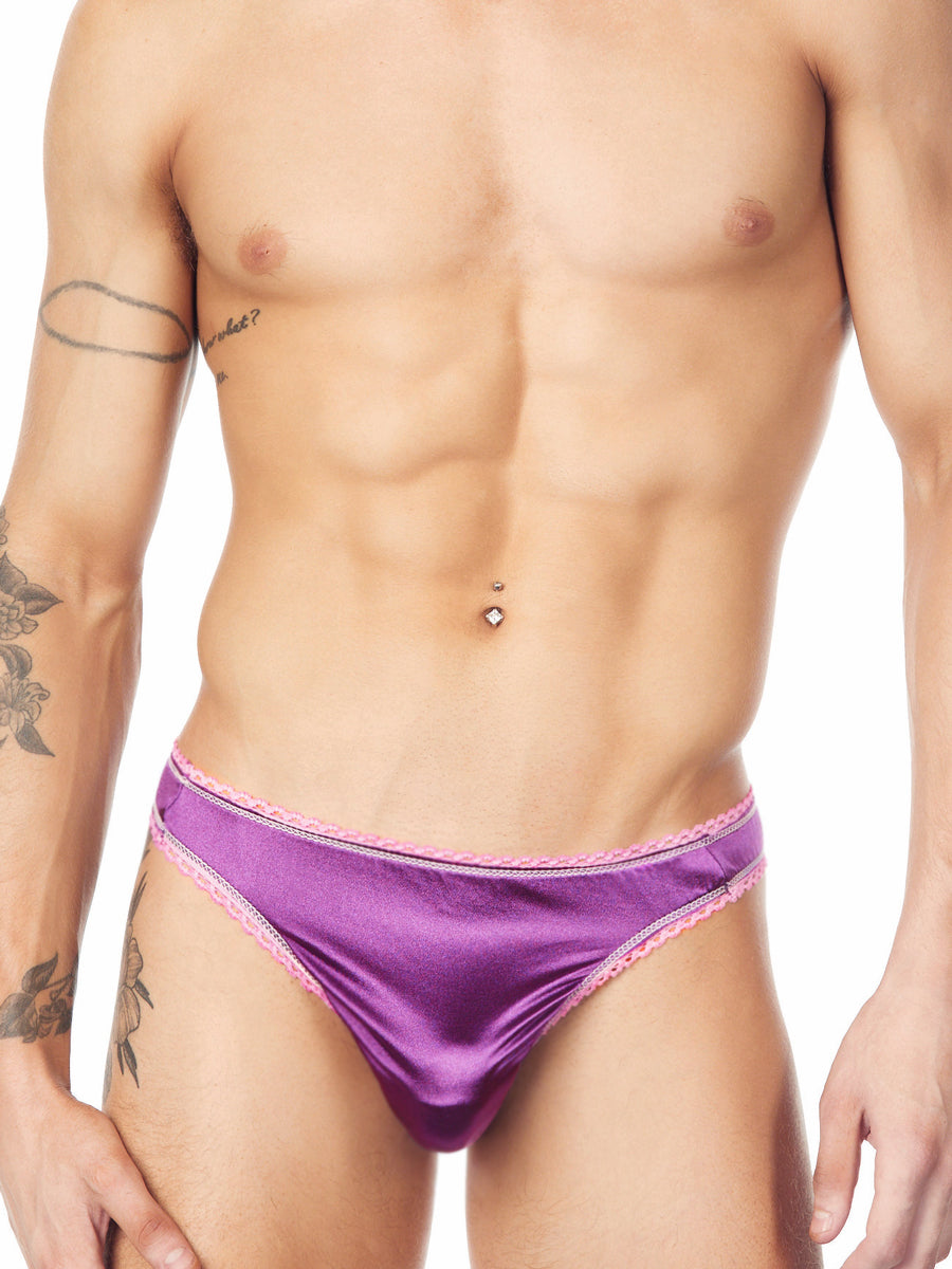 Mens Purple Satin Thong