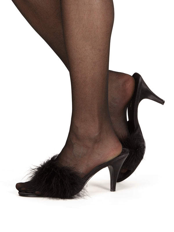 Men's black fluff ball pom pom high heeled sissy crossdressing shoes