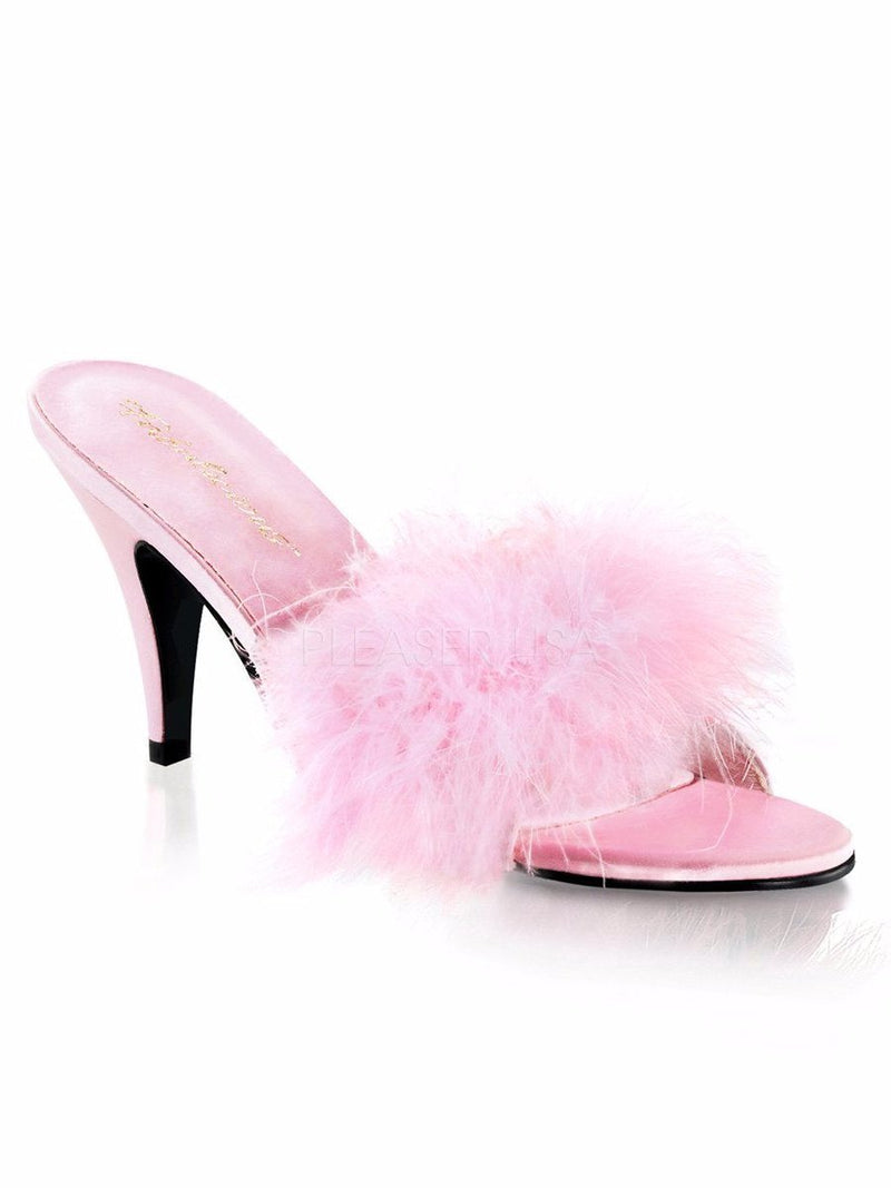 Men's pink marabou slip-on heel