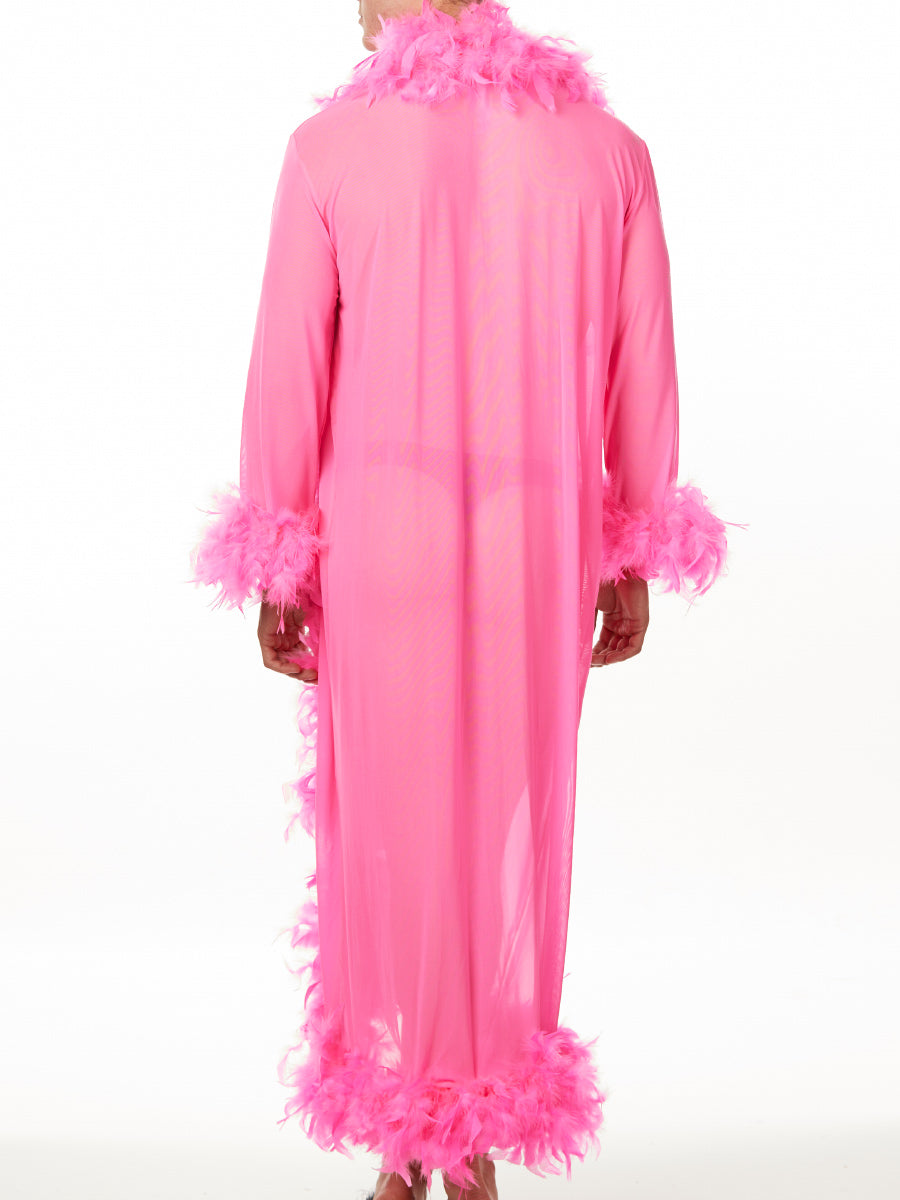 Men's pink feathered robe