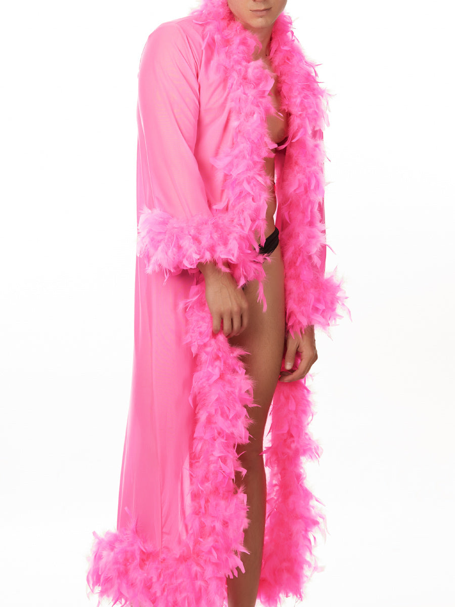 Men's pink feathered robe