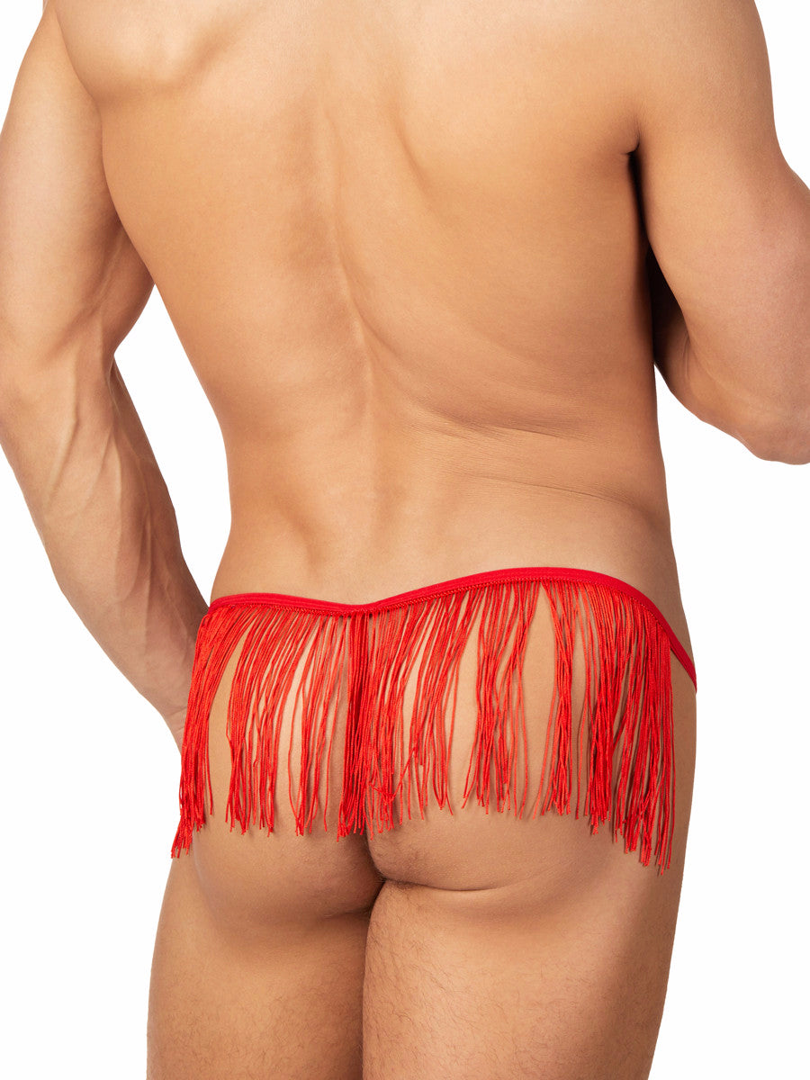 Men's red erotic g string with tassles 