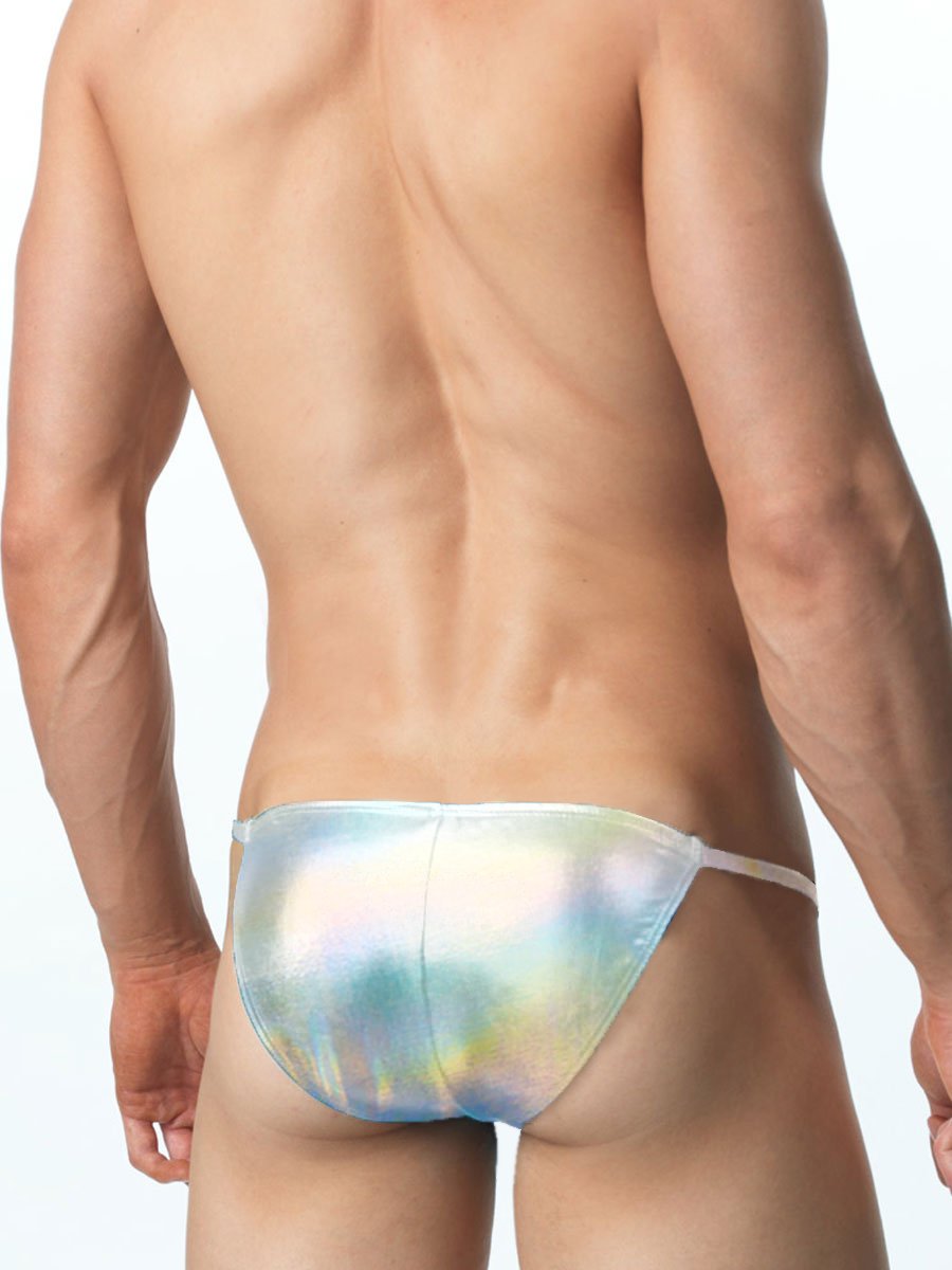 Men's silver iridescent tanga