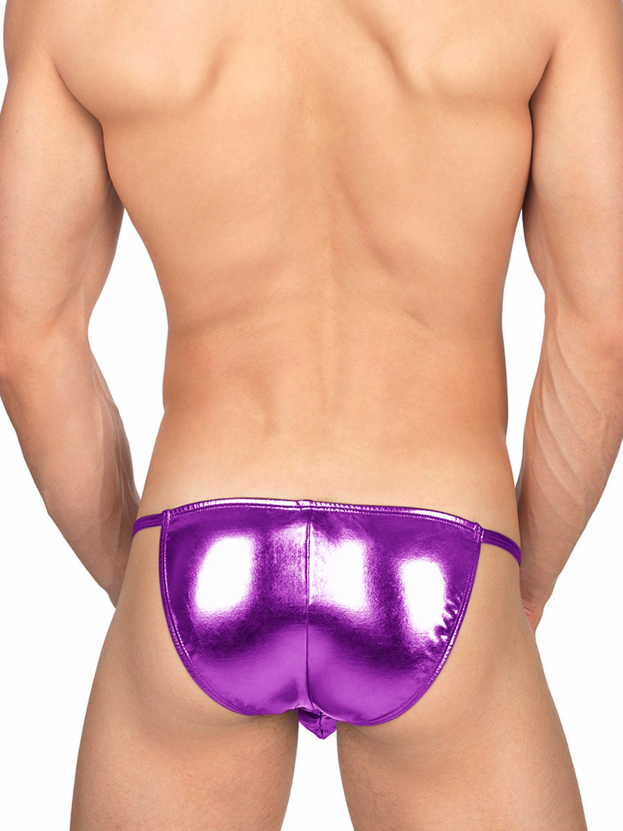 Men's purple metallic tanga underwear