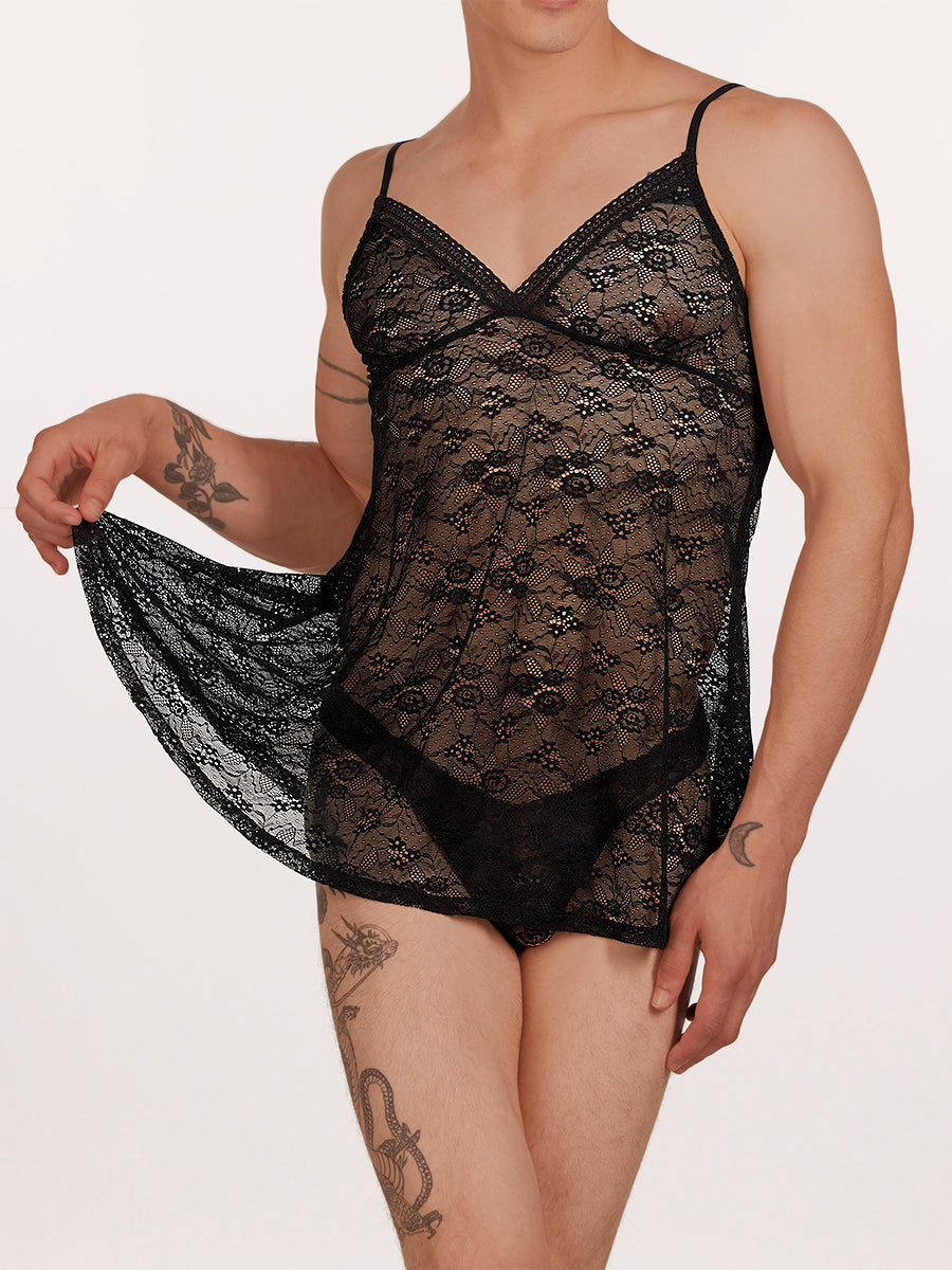 men's black lace nightie - XDress