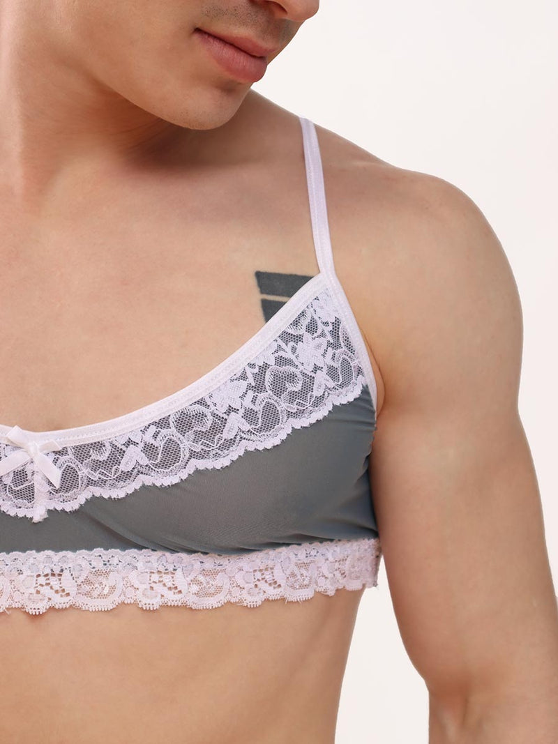 men's grey & white lace bra - XDress