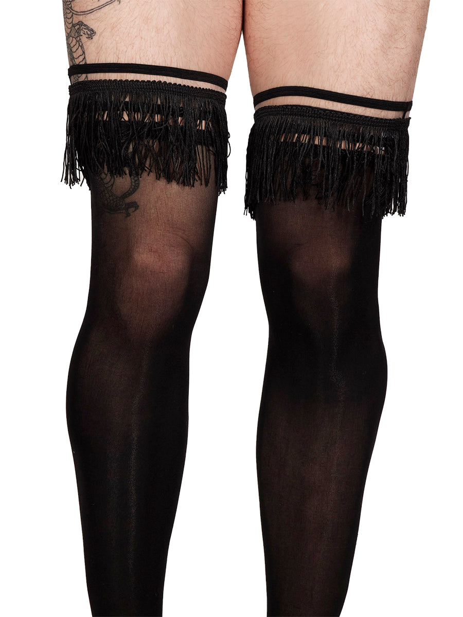 black thigh high tights with tassels - XDress