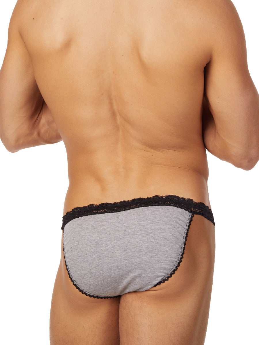 Men's grey soft rayon and lace tanga panties