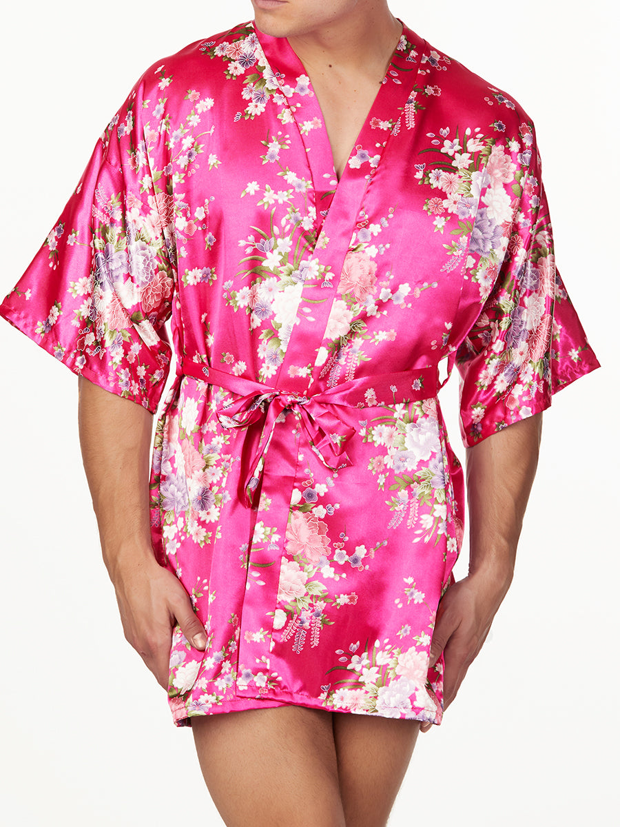 Men's Satin Floral Print Short Robe