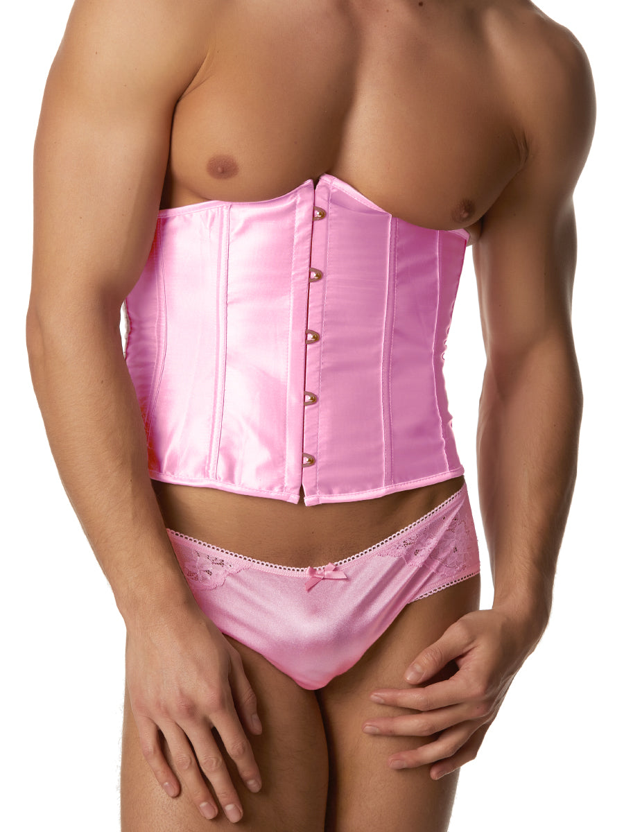 Men's pink satin corset