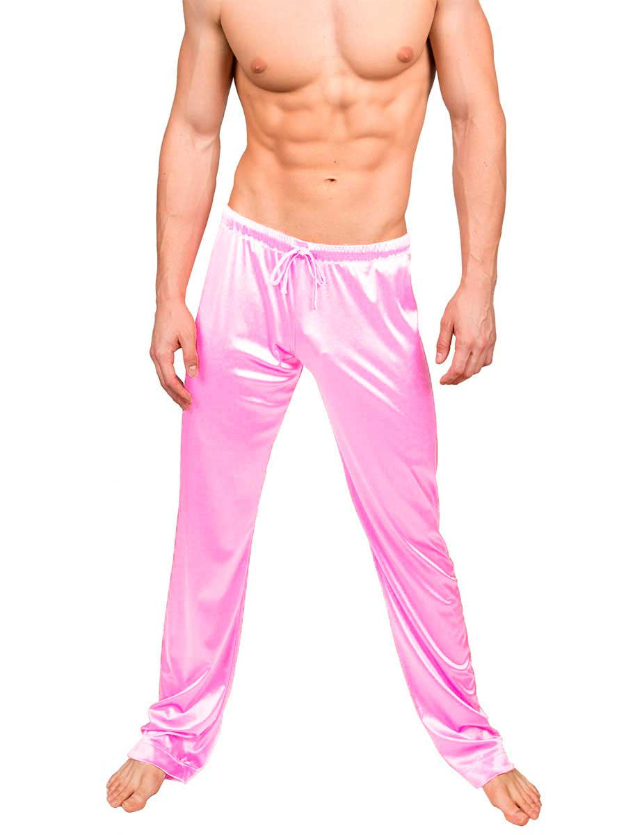 Men's pink satin drawstring sleep lounge pants