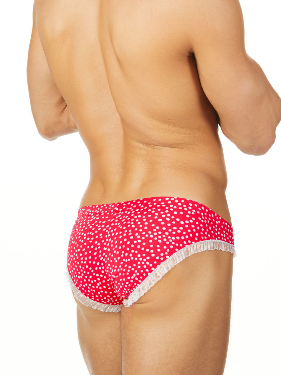 Men's red polka dot and lace panty