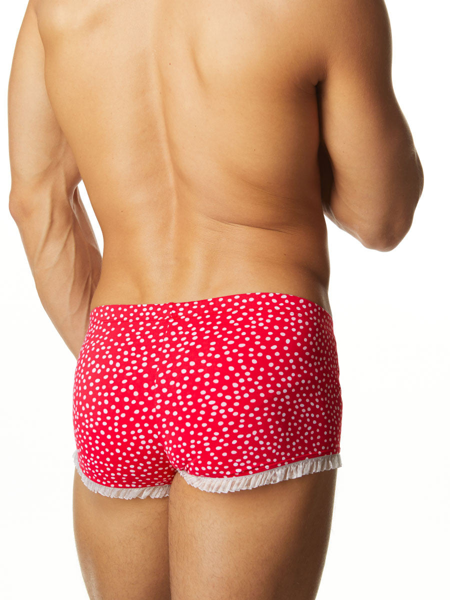 Men's red polka dot and lace boxer