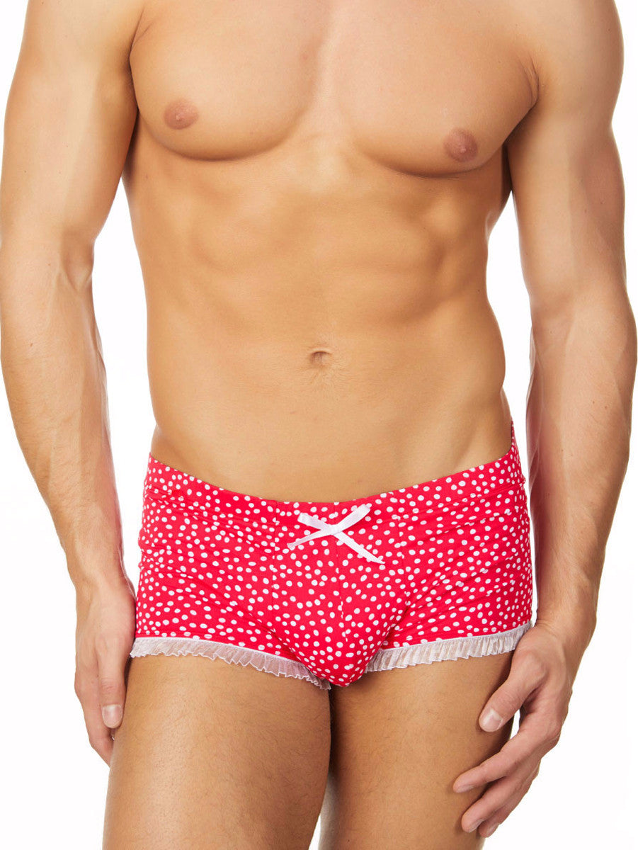 Men's red polka dot and lace boxer