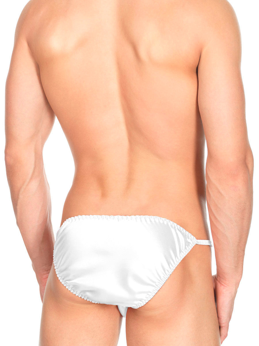 Men's white satin tanga panties